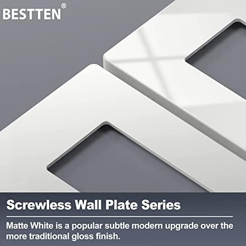 [2 חבילה] Bestten USWP4 Series White Series 4-Ganglesslessless ללא הברגה, כיסוי יציאת מעצבים, למתג אור,